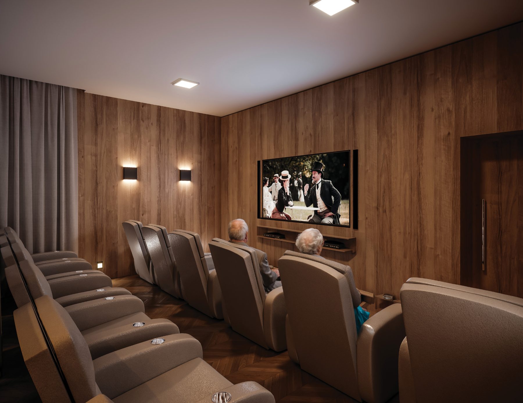 Sala de cinema com poltronas reclináveis